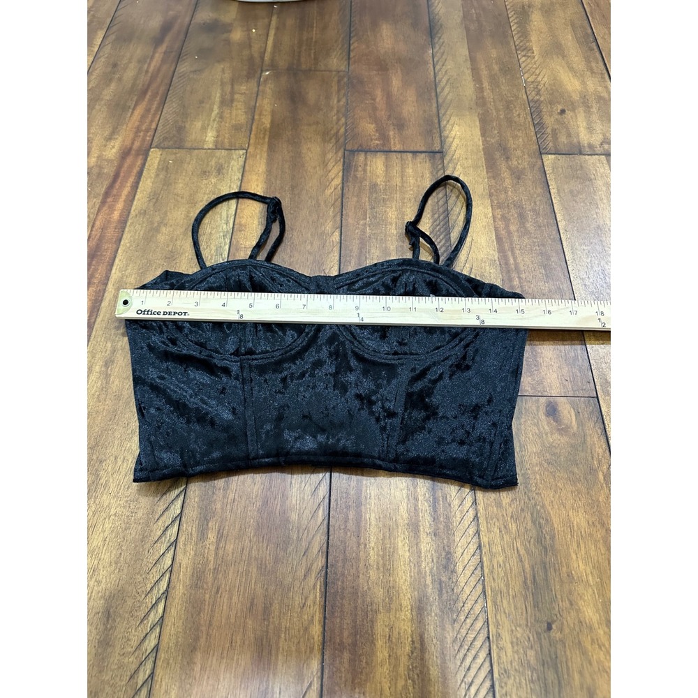 Love Crazy Corset Crop Top Womens Small Black Excellent Velvet Bustier Zip Back - Picture 6 of 8
